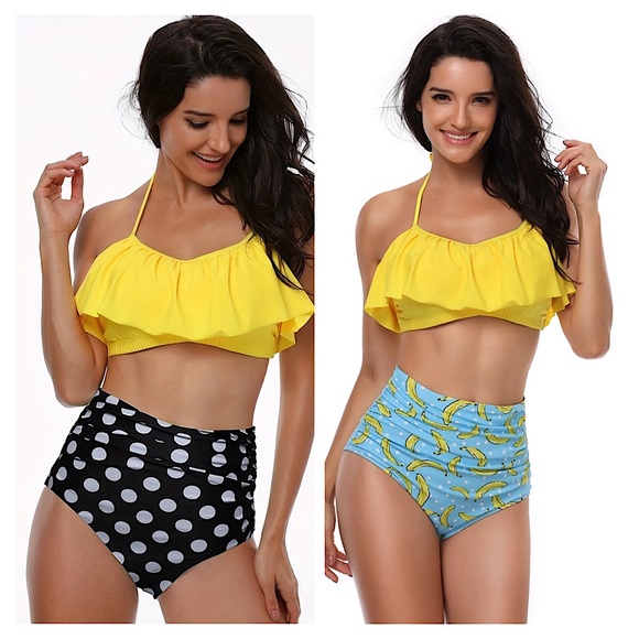 Ruffled Swimsuit Ladies Cover Belly High Waist Swimsuit Tie Dye Bikini